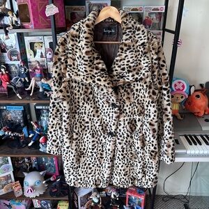 Vintage Incognita Leopard Animal Print Faux Fur Coat Jacket Women’s XL